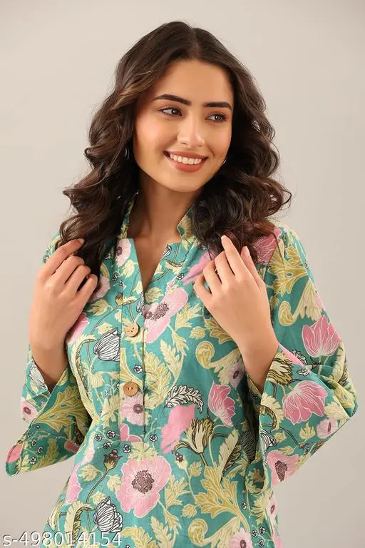 Women's Trendy Printed Cotton Blend Straight CO-ORD SET PISTA - jivio